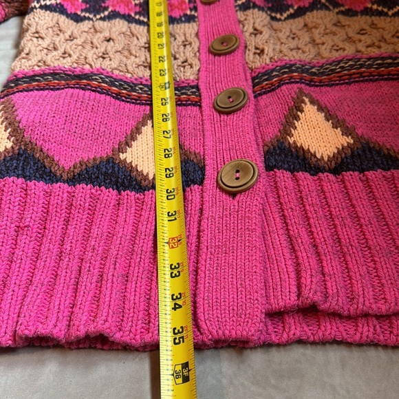 Free People Argyle Smile Cardigan Women XS Oversized Cozy Cable Knit Argyle Soft - Picture 13 of 13